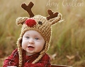 Baby Hat - Reindeer Hat - Baby Reindeer Hat - Newborn Deer Hat - Cute and Soft Earflap - by JoJosBootique