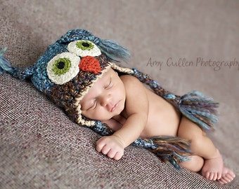 Baby Hats - Owl Hat - Baby Owl Hat - Baby Hat - Owl Hat - Blue Two toned Baby costume Hat - by JoJosBootique