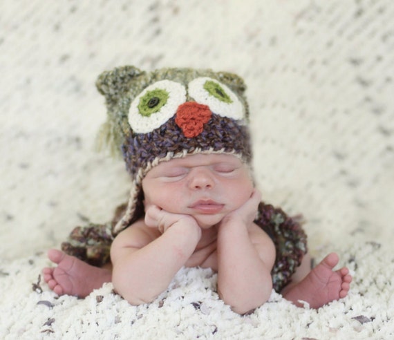 Baby Owl Hat Newborn Owl Hat Green Owl Baby by JojosBootique