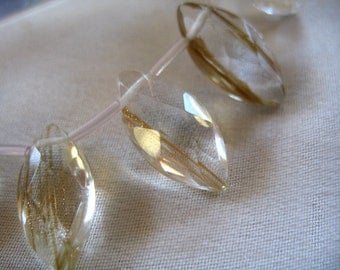 Golden Hair Faceted Clear 'Quartz' Marquis shaped Pendants, 20mm tall x 10mm wide. package of 3