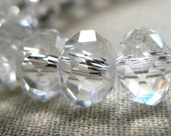 SPECIAL Price on TWO Strands Clear Crystal Faceted Rondelle Beads, not AB, 8mm x 6mm, 8" Strands, 35 pieces each strand, 70 total