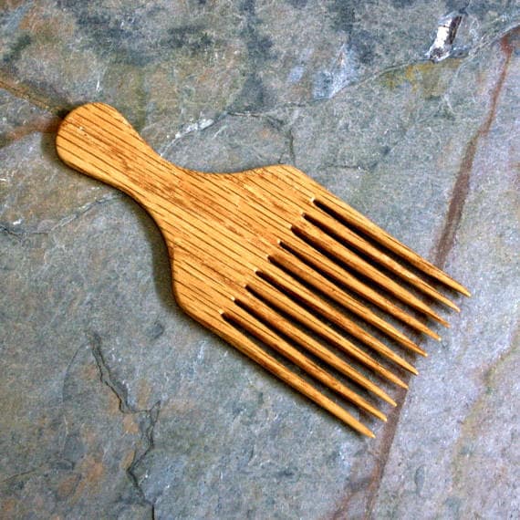 Hair Pick Hair Comb in Antique Red Oak Wood