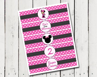 Minnie Mouse Water Bottle Labels - Birthday Personalized Printable - DIY