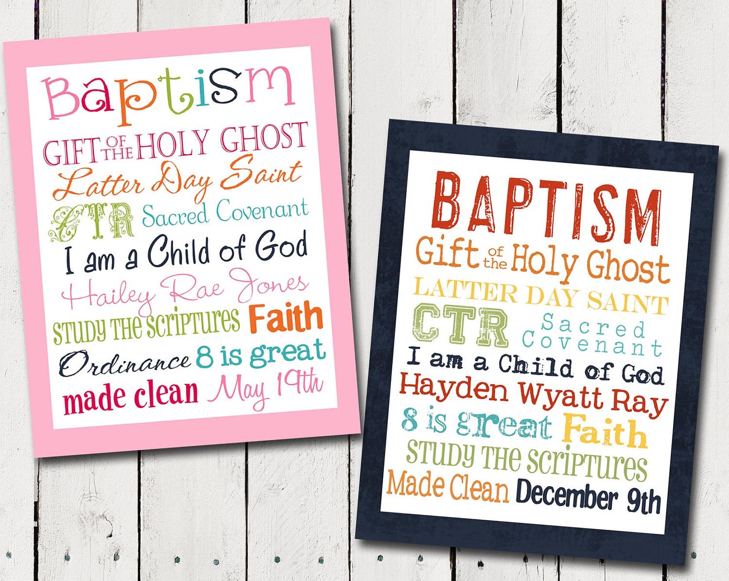 Girl or Boy Personalized LDS Baptism by TamiRayCardsandPrint