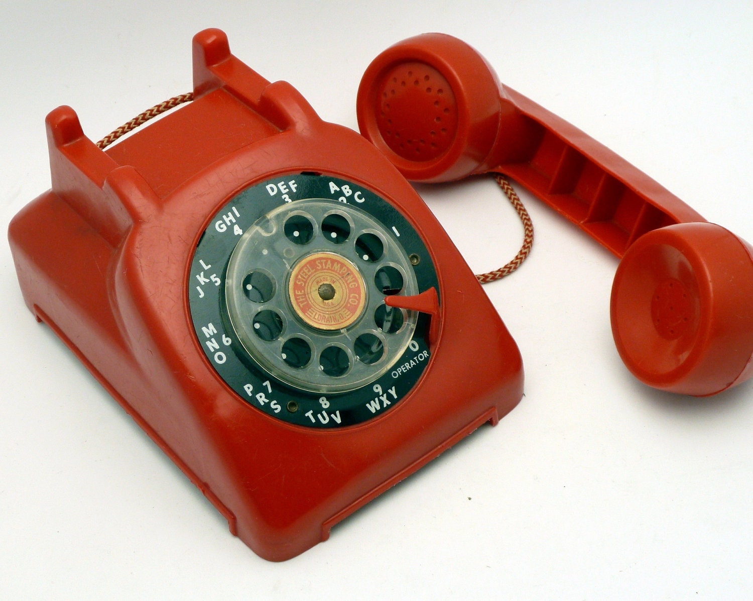 reduced Red rotary dial phone plastic toy Advertising Steel