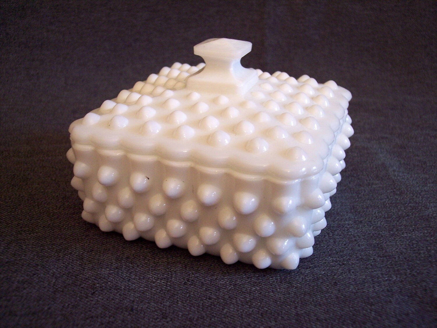 Milk Glass Fenton Hobnail Square Covered Candy Dish