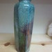 Raku 8 sided Flower Vase green tones with copper tones