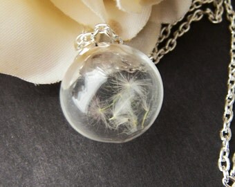 Dandelion Seed Necklace, Handblown Glass, Nature Necklace, Wish Necklace, Real Dandelion, Handmade by Wishes on the Wind, Christmas Gift