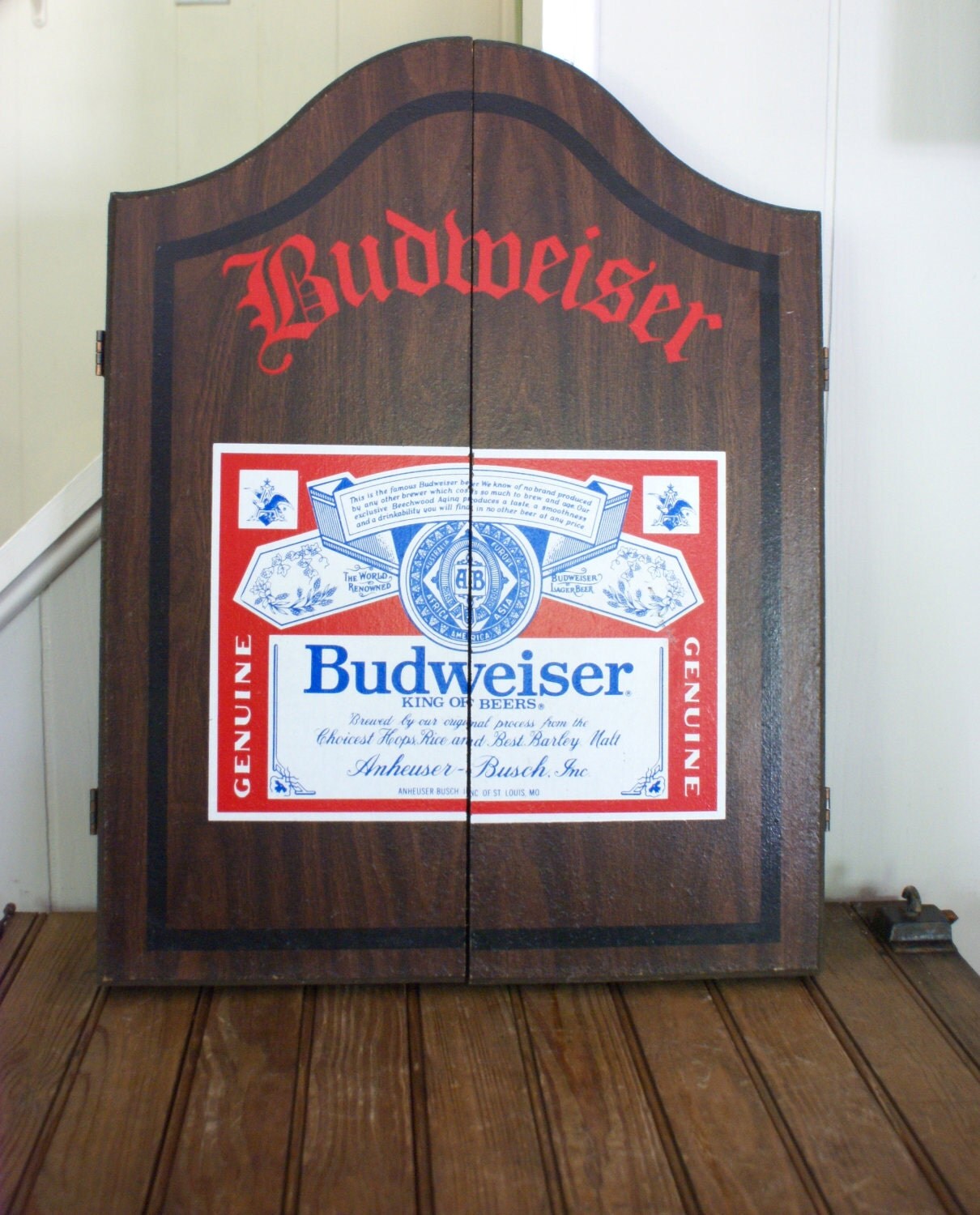 Vintage Budweiser Beer Wooden Dart Board by retrotreasurehunters