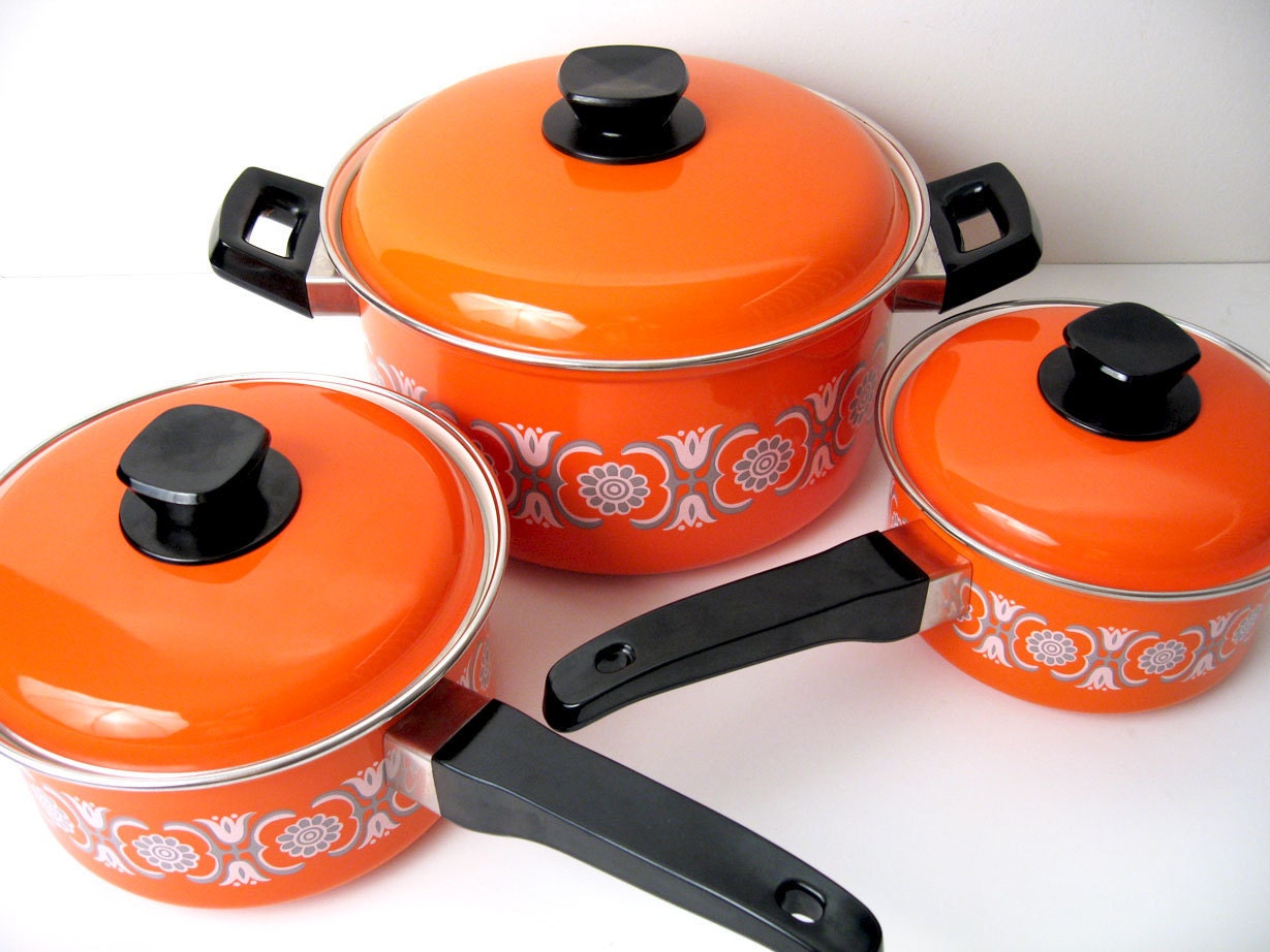 MidCentury Orange Enamel Cookware Set