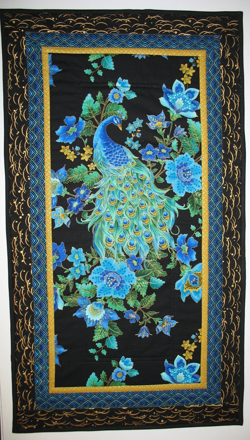 Peacock Wall Art no. 3 or Table Runner Quilted fabric from