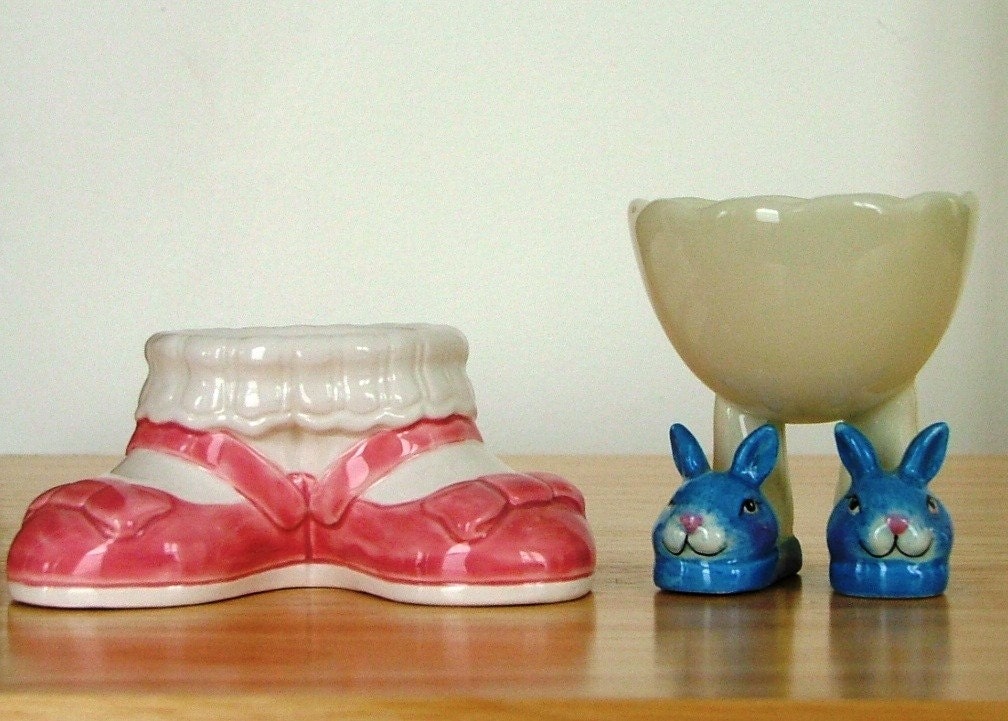 Vintage Easter Egg Cup Holders Bunny Slippers and by SwanCottage