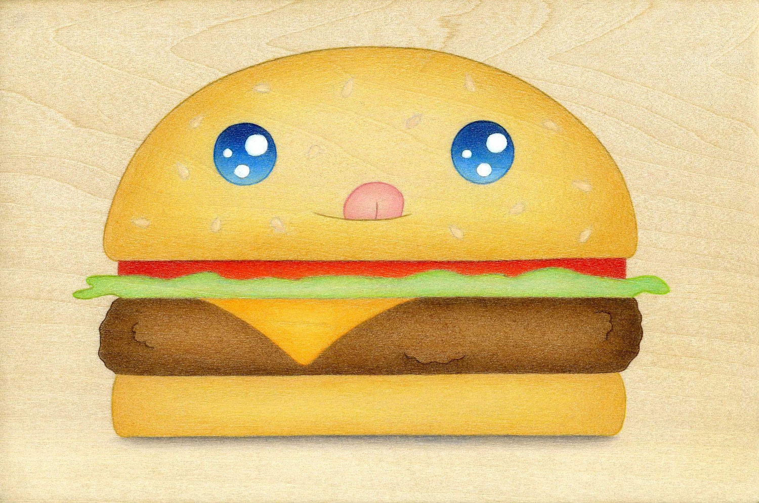 Cheeseburger Illustration on Wood