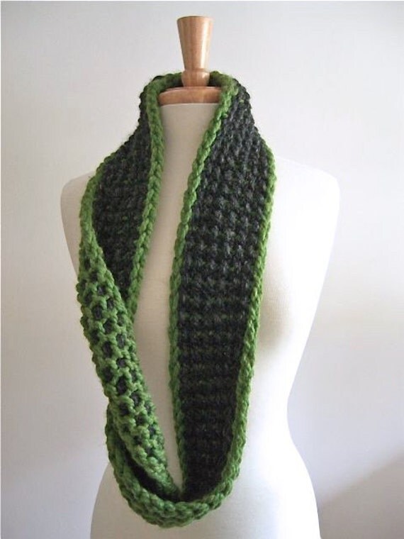 Items similar to emerald green and charcoal gray infinity scarf ...