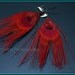 Crimson Red Peacock Feather Earrings with Arrowhead Charms Flirty and Fun