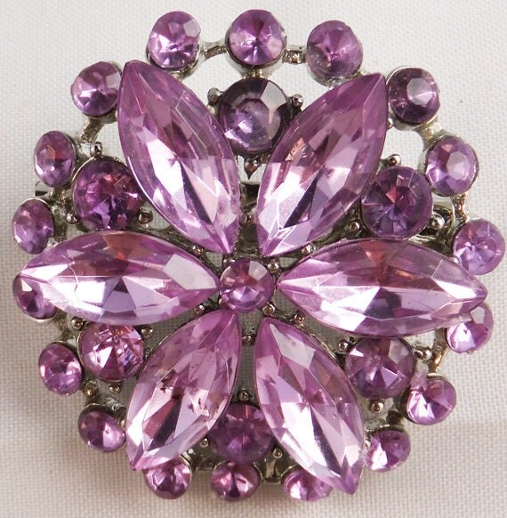 Vintage jewelry brooch in purple passion rhinestone abstract