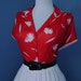 Vintage 50's 60's Red and White Atomic Button Down Short Sleeve Blouse Top Shirt