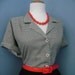Vintage Cotton Black & White Gingham Plaid 1960s 1970s Rockabilly Button Down Short Sleeve Blouse