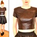 Reserved for Elizabeth Stunning Vintage Leather Shirt, Dark Brown Leather Crop Top, Size S