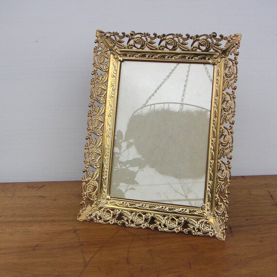 Vintage Metal Filigree Picture Frame Easel Back