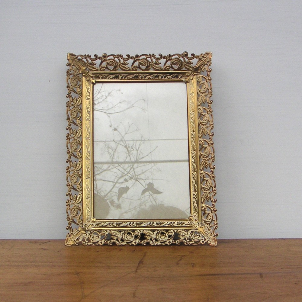 Vintage Metal Filigree Picture Frame Easel Back