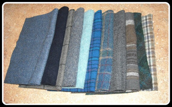 Shades of Blue Felted 100% Wool Stash Builder 11 Pieces