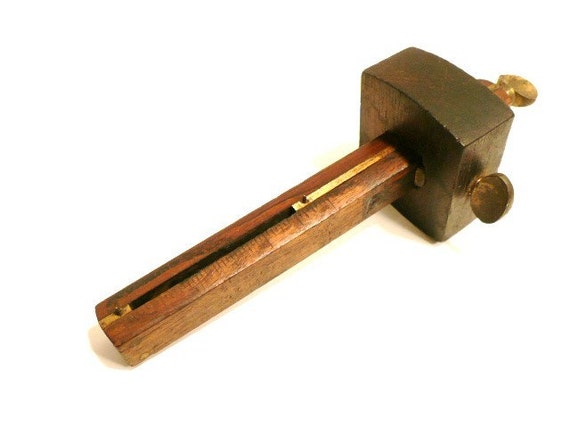 Antique Brass &amp; Wood Carpenter Scribe Tool 1872