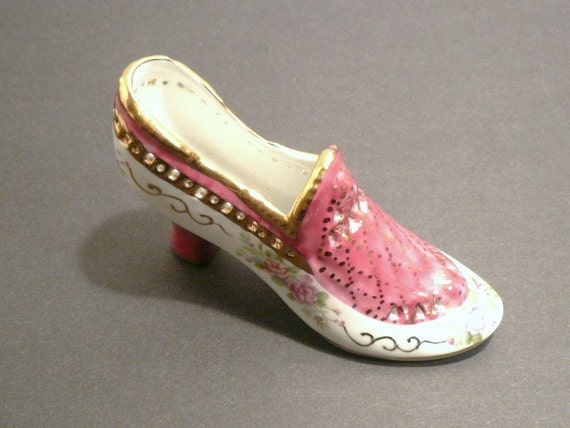 Collectible Limoges High Heel China Burgundy Shoe