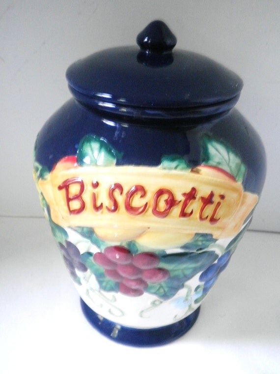 Hand Painted Ceramic Biscotti Cookie Jar by Pascalene on Etsy