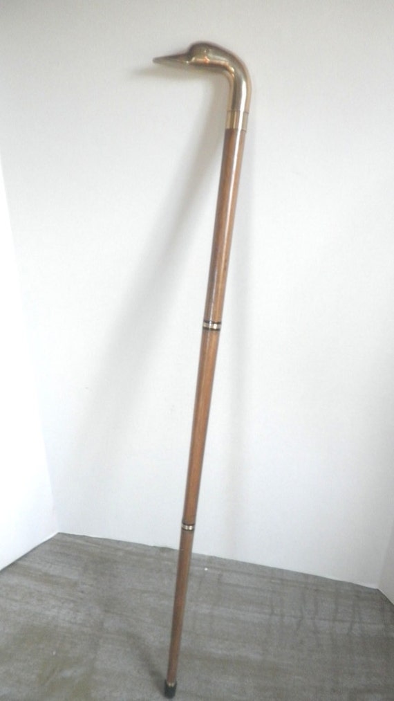 Brass Duck Head Cane Walking Stick Hidden Compartment Circa
