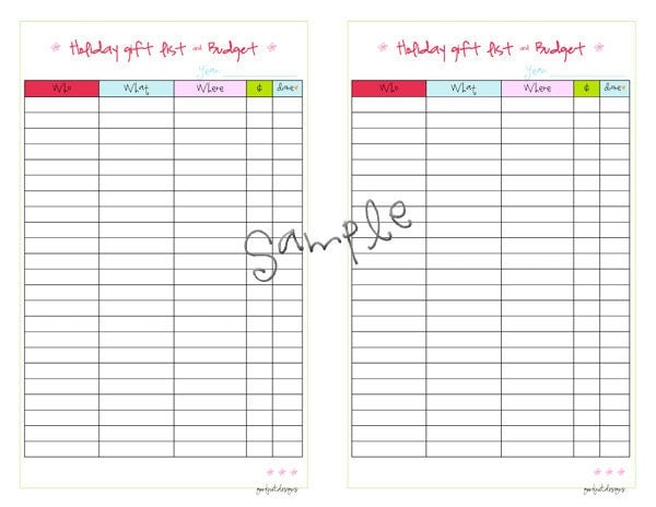 HOLIDAY GIFT LIST & budget half size planner by goofnutdesigns