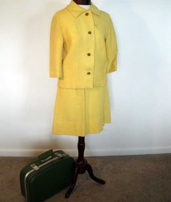 Yellow Daisy Tweed Blazer Jacket/Skirt 2 piece 60s S/M