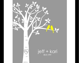 Personalized Custom Love Birds Family Tree - Wedding Gift - First Anniversary Paper Gift Valentine's Day Gift for Her 8"x10" Print