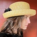 Vintage Straw Hat with Black Band and Black Flower