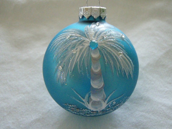 tropical hand painted turquoise glass ornament tropical hand painted turquoise glass ornament