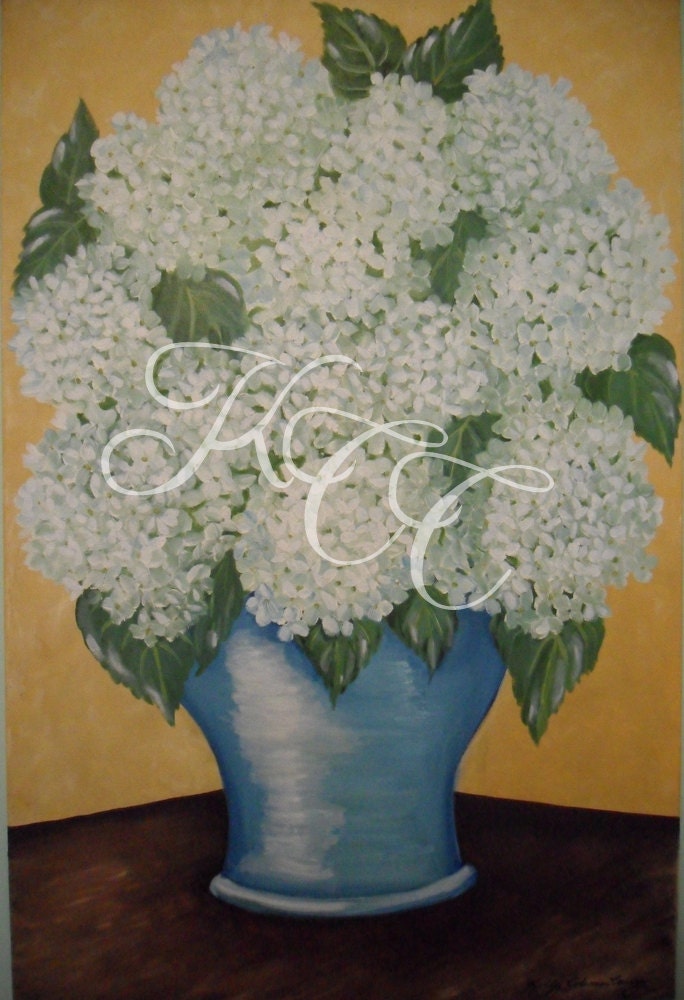 Original Oil Painting White Hydrangeas