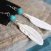 REDUCED White Feather Earrings with turquoise ball and sterling silver french wire bone feather