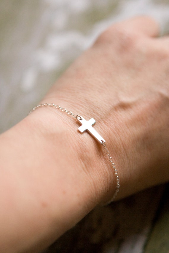Sideways Cross Bracelet Silver Cross Sterling Silver