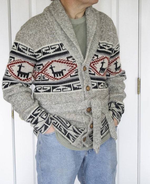 Vintage Mens Cardigan Sweater 1970's Fair Isle by 24byronroad