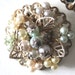 Vintage Clip On Earrings, 1960's Costume, Gold Tone, Aqua Faux Pearls