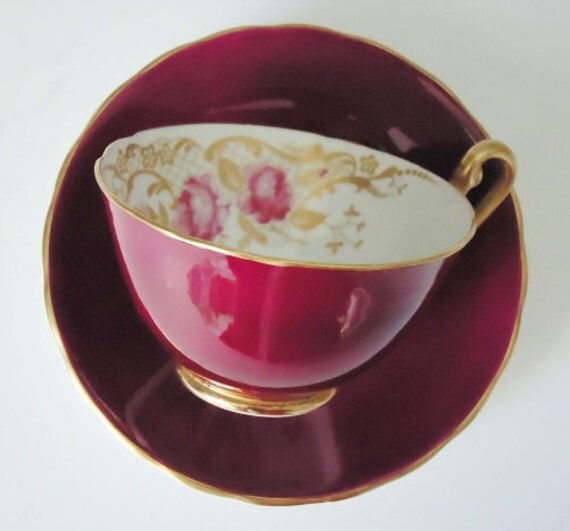 Vintage Red Tea Cup and Saucer Set Ruby Red Teacups and