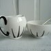 Retro Cream and Sugar, Rog Bros Daffodil Spoon, Vintage Merlinware Cream and Sugar, Black and White Cream and Sugar