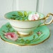 Consummate Shabby Chic Teacup and Saucer Mint Green and Pink