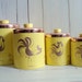 vintage Rooster chicken canister set Ransburg yellow and copper