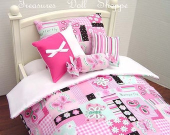 Doll Bedding 5 Pc Set for 18 Inch Dolls - Butterflies on Pink