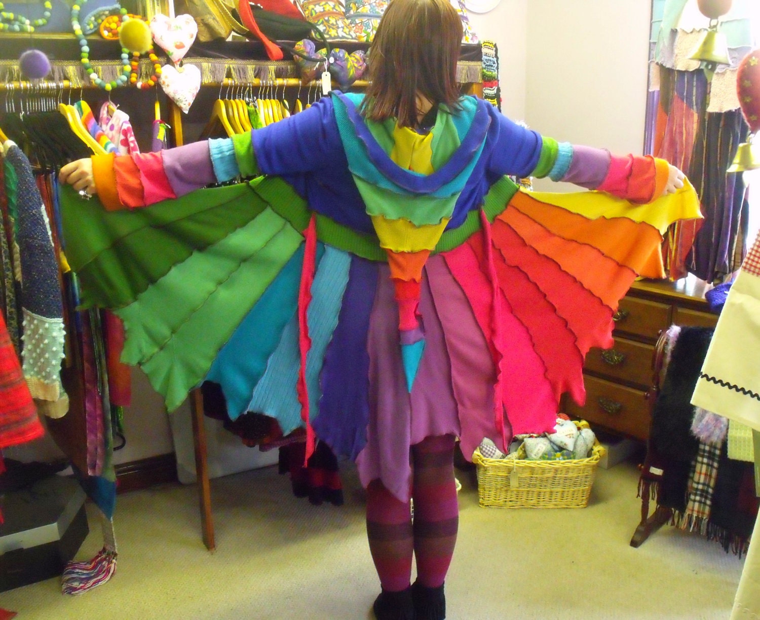 Rainbow elf coat custom made for you from recycled sweaters