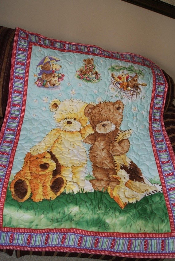 Precious Bright Teddy Bear Panel Quilt