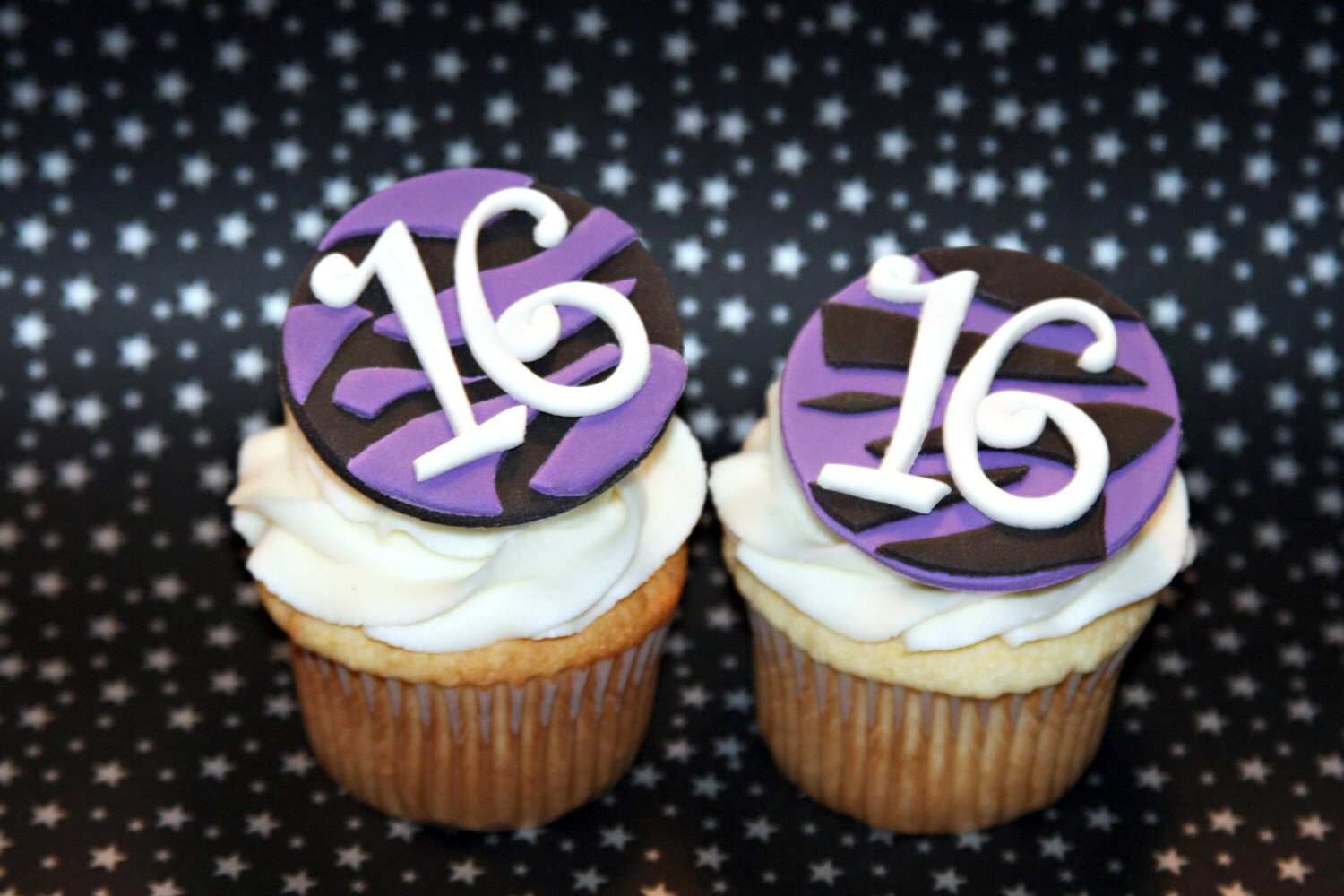 Fondant cupcake toppers Zebra Print Sweet 16 Birthday party