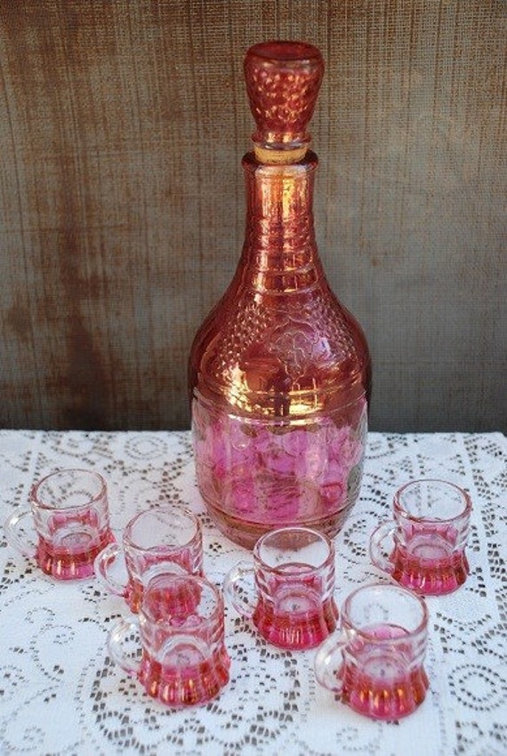 SALE Vintage Decanter Pink Rainbow Glass