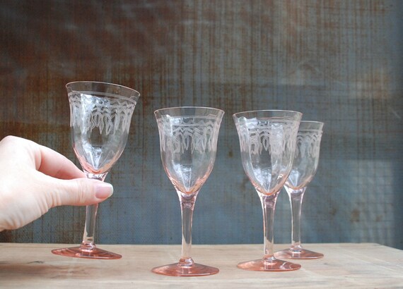 pink depression wine glasses